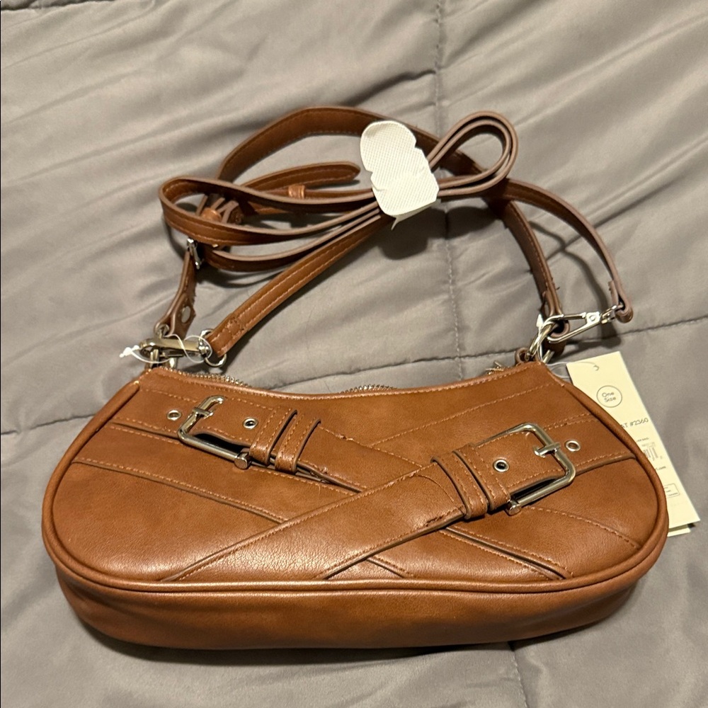 No Boundaries Tan Shoulder Bag with Buckle Detail